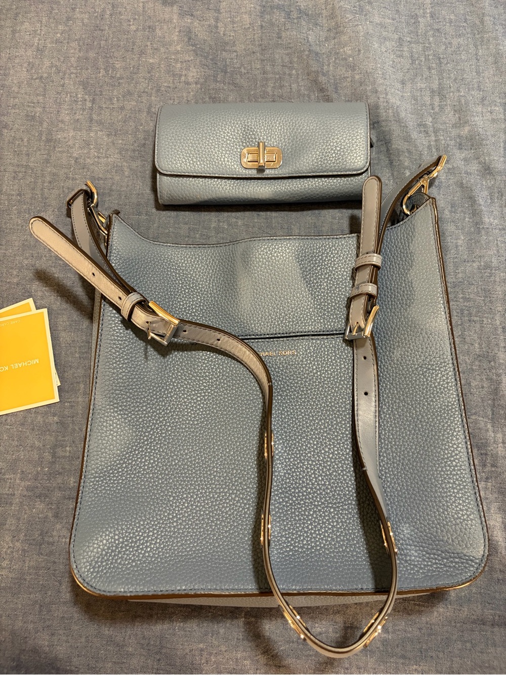 MICHAEL Michael Kors Slate Blue Pebbled Leather Shoulder Bag with Wallet